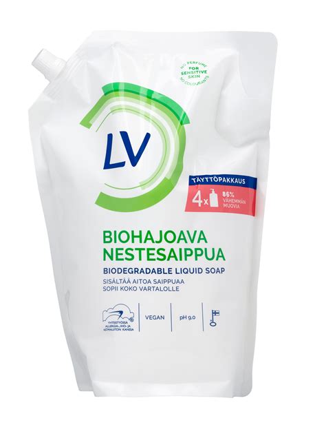 LV biohajoava nestesaippua 1,2l täyttöpussi .